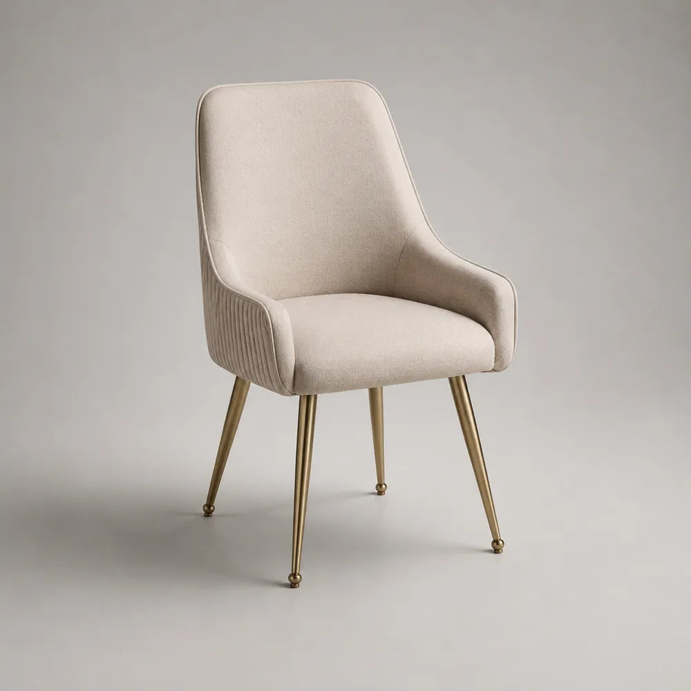 Sedia da pranzo 55x60x85 cm rivestimento in tessuto poliestere effetto velluto colore beige gambe in metallo verniciato oro struttura a quattro gambe design moderno