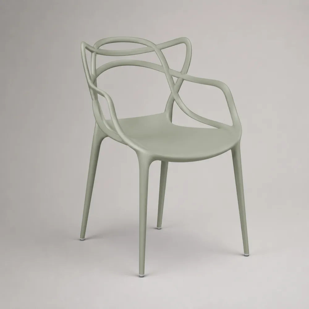 Sedia da pranzo 55x55x80 cm monoblocco in polipropilene verde salvia con braccioli integrati schienale aperto design moderno