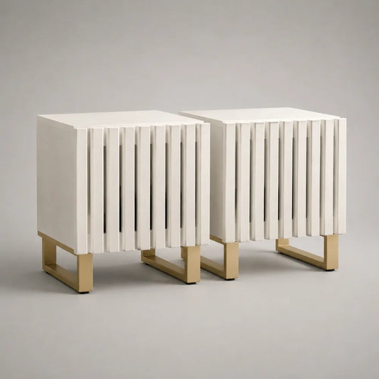 Comodini da camera da letto set 2 pezzi struttura in MDF laccato bianco con gambe in metallo finitura oro forma rettangolare 50 x 40 x 55 cm