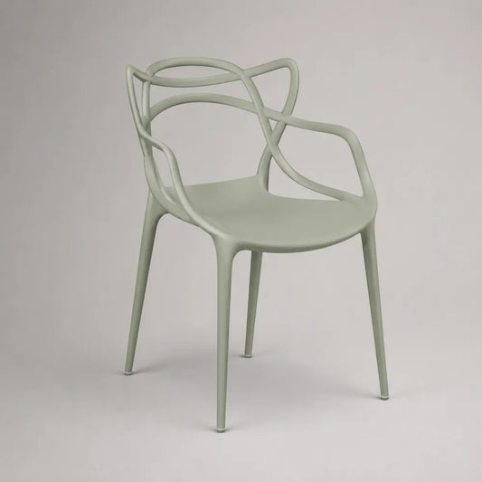 Sedia da pranzo 55x55x80 cm monoblocco in polipropilene verde salvia con braccioli integrati schienale aperto design moderno