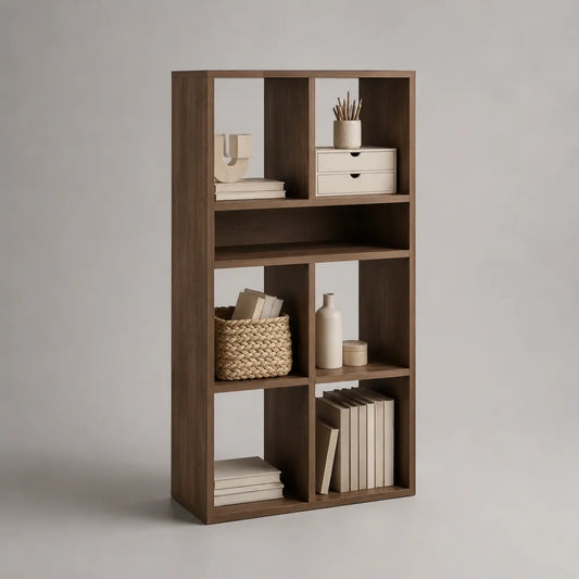 Libreria a cubi aperti in MDF effetto noce scuro struttura rettangolare 80 x 30 x 180 cm con 6 scomparti